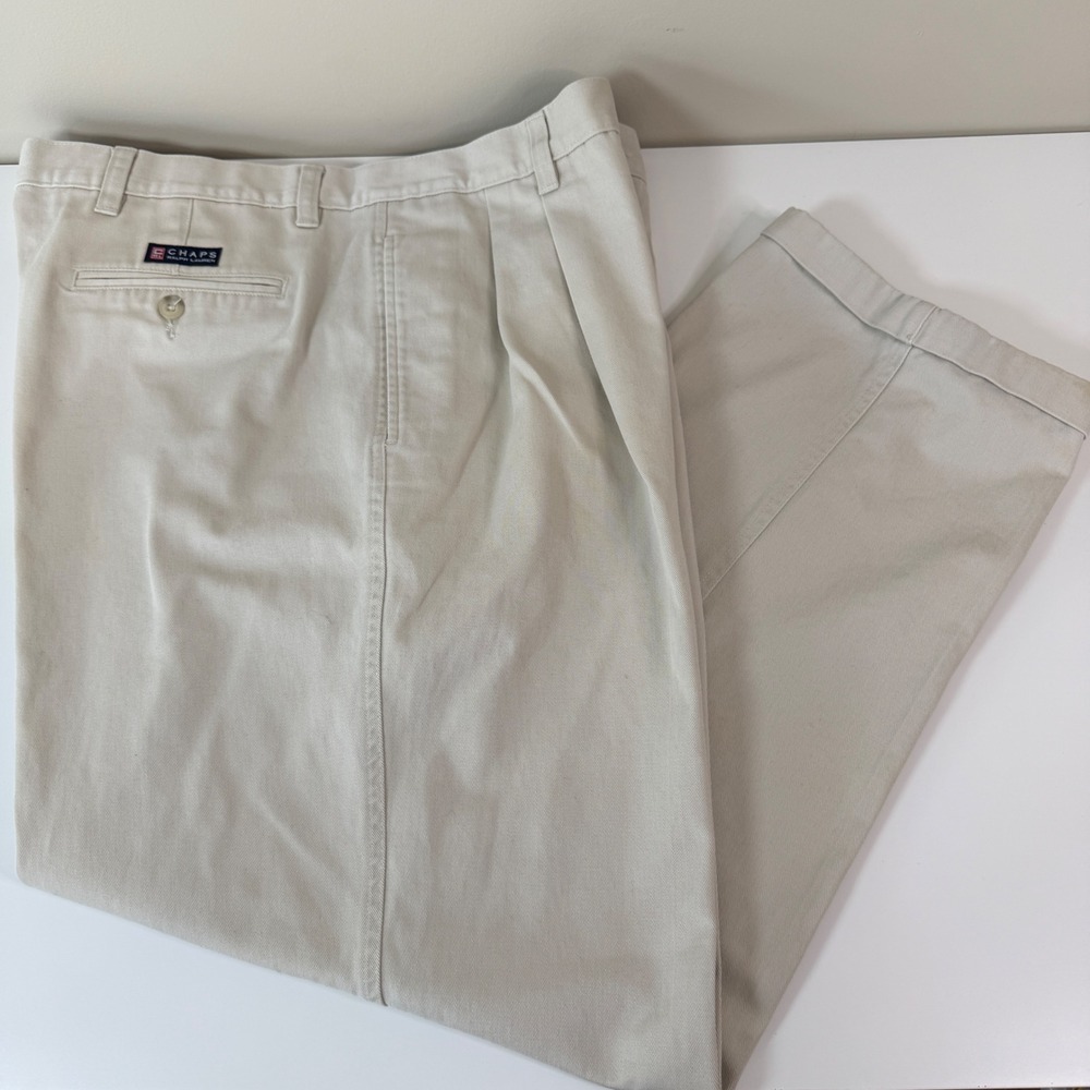 Chaps Ralph Lauren‎ Mens 40x32 Pleated Khaki Chinos Preppy Retro Classic Staple